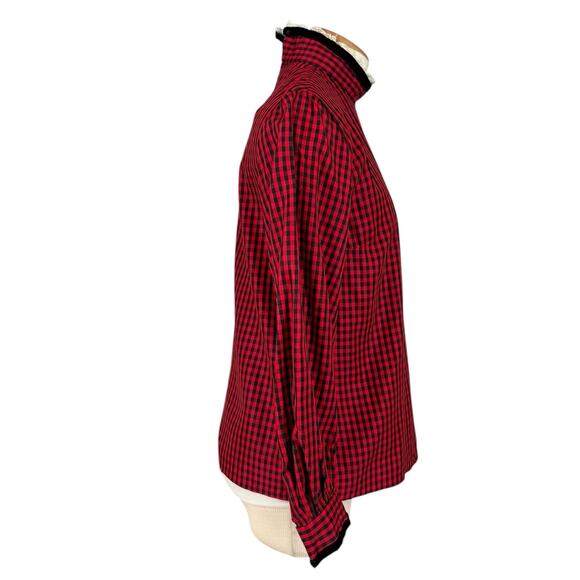 Vintage High Collar Taffeta Gingham Blouse Coquette Prairie Edwardian Medium - Picture 3 of 14